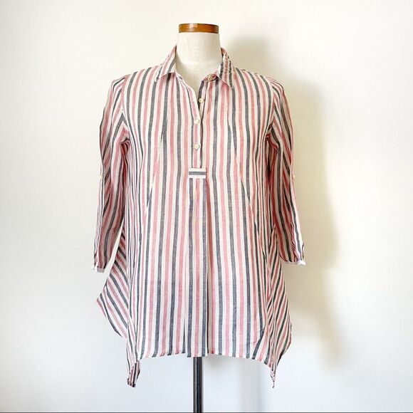 Anthropologie Isabella Sinclair Striped button pullover tunic Linen blend XS - Picture 2 of 5